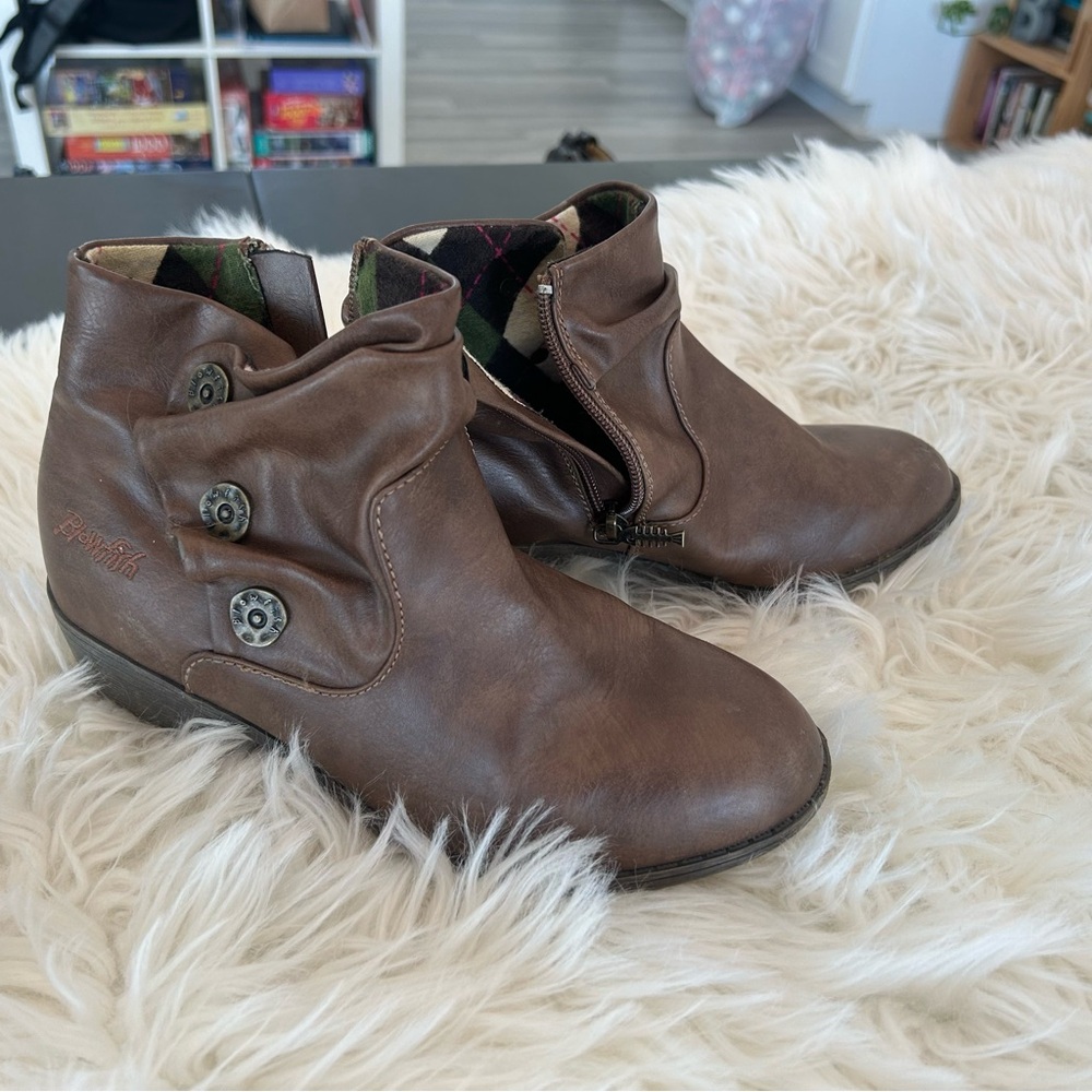 Blowfish Brown Ankle Booties with Button Accents